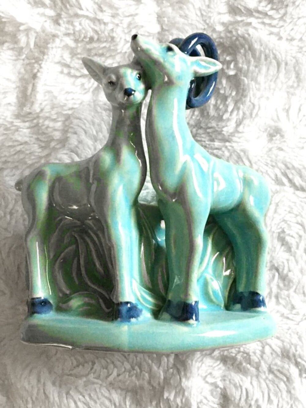 Vintage Mid-Century Ceramic Ram & Ewe Vase • Tiffany Blue